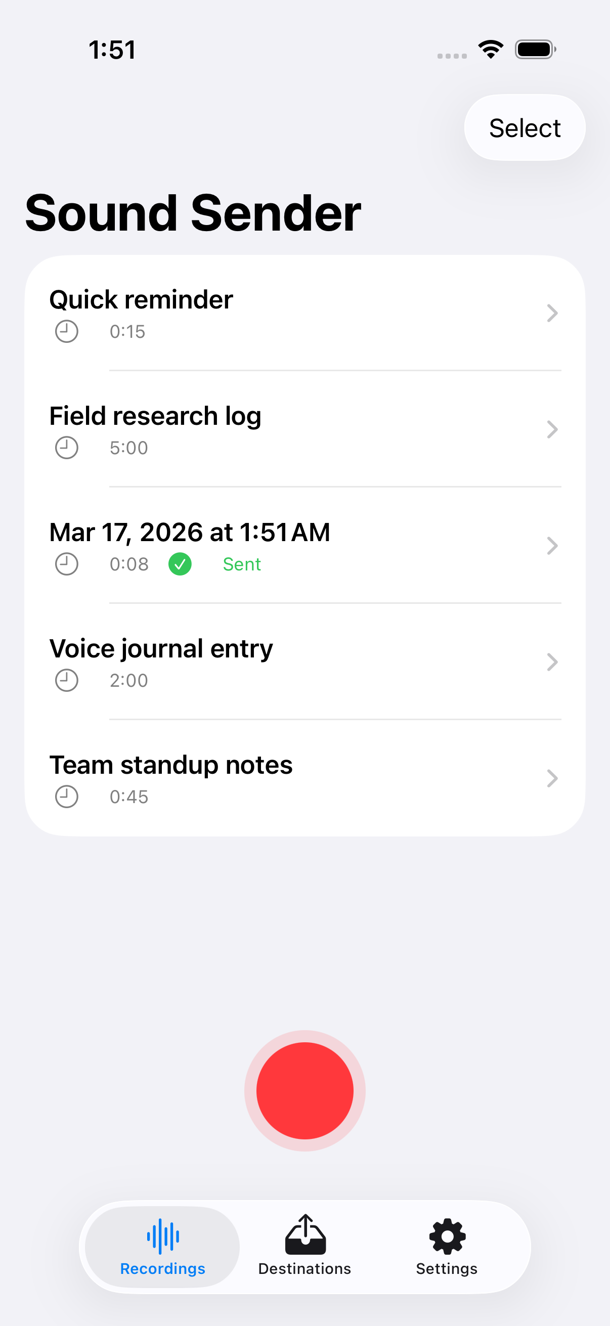 Sound Sender recordings list