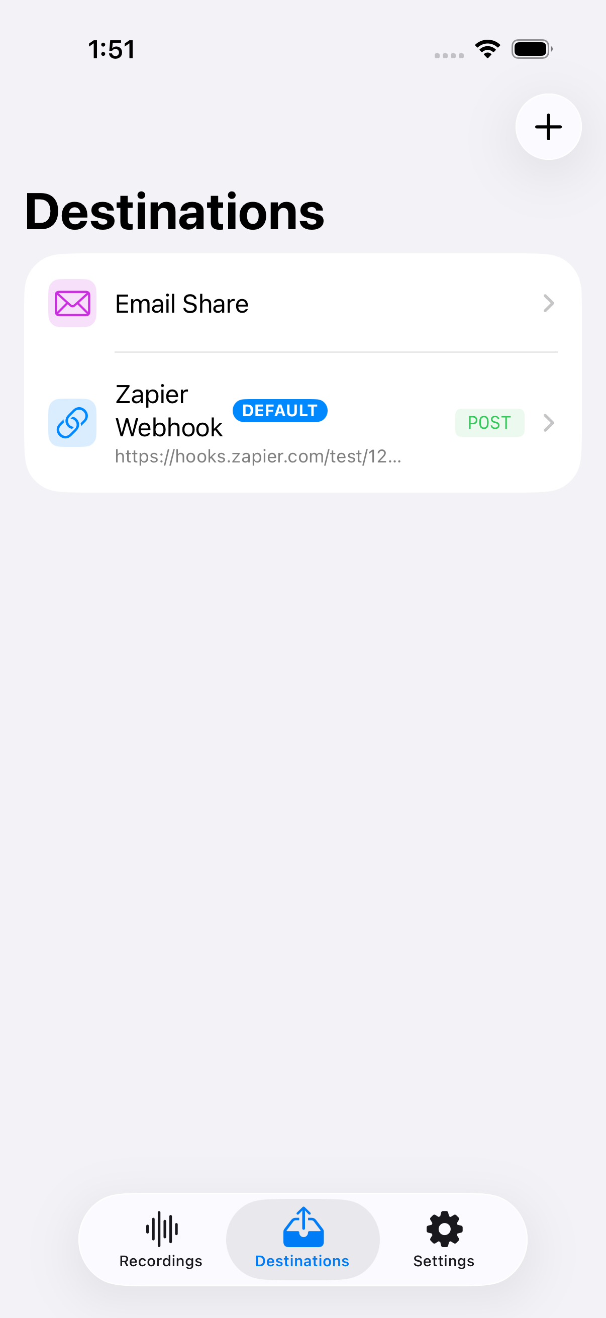 Webhook destinations list